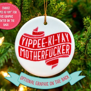 Die Hard Bruce Willis Ceramic Christmas Ornament, Best Christmas Movie, ornament with gift box - ready to ship YippeeKiYay Graphic