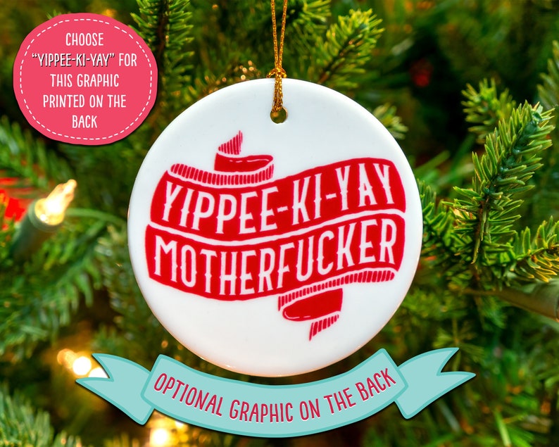 Die Hard Bruce Willis Ceramic Christmas Ornament, Best Christmas Movie, ornament with gift box - ready to ship YippeeKiYay Graphic