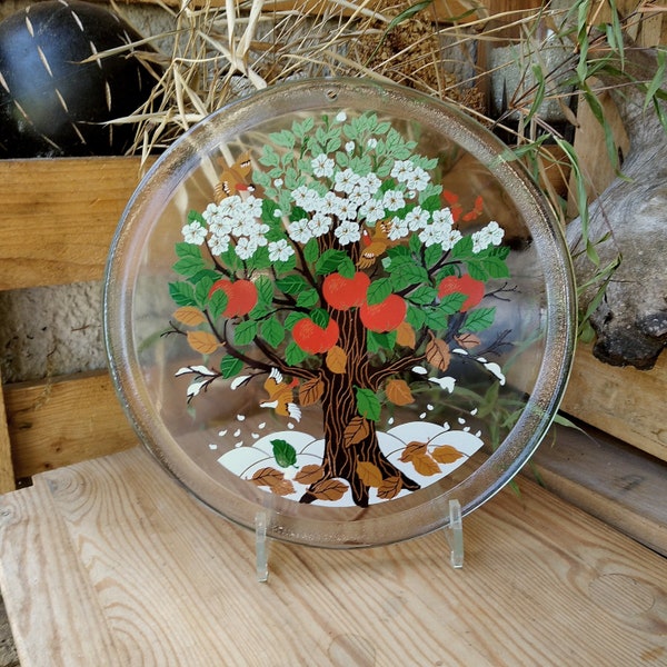 Vier Jahreszeiten Baum 70 er Jahre ,  Glas Fensterbild Glasbild , Baum,Apfelbaum