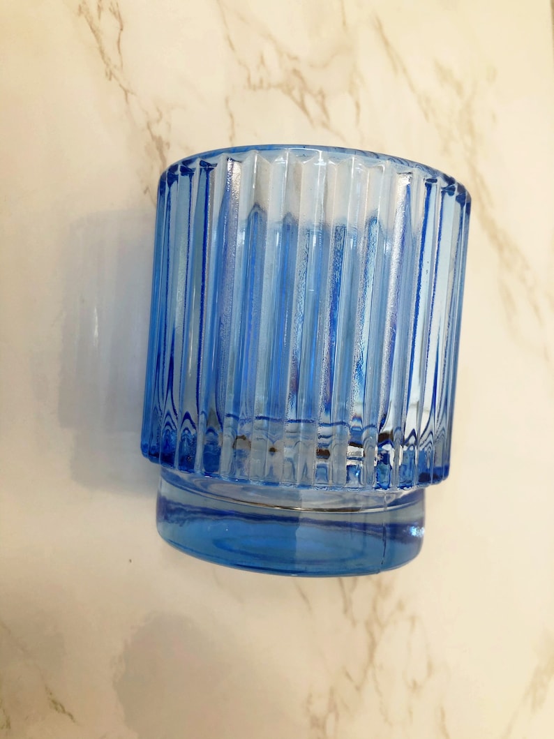 Mid century Art Deco sky blue tumbler glass 3 inches tall