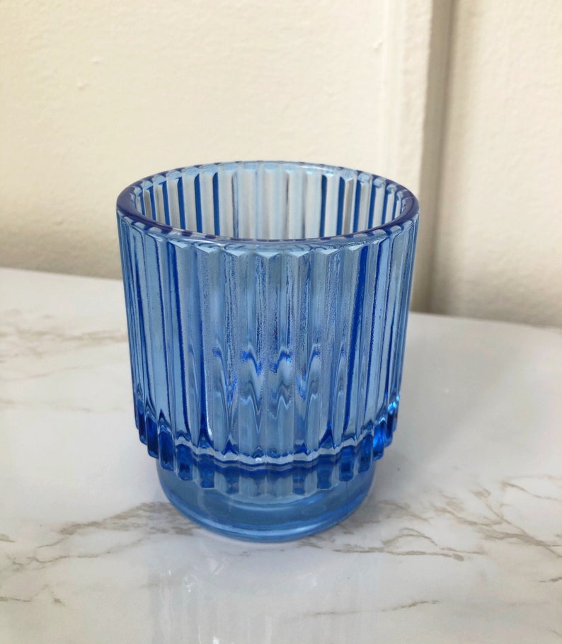 Mid century Art Deco sky blue tumbler glass 3 inches tall
