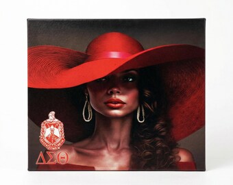 Delta Sigma Theta Canvas Art, Red Hat Decor, Sorority Gift