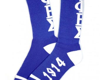 Phi Beta Sigma Socks, Blue & White Greek Letter Crew Socks, Fraternity Gift