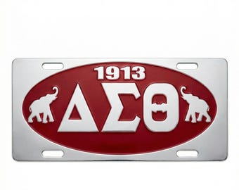 Delta Sigma Theta 1913 Oval Elephant Car Tag, ΔΣΘ Auto Decor, Sorority Vehicle Accessory