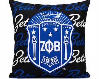 Zeta Phi Beta Pillow, ZPB Sorority Home Decor, Black or Blue