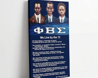 Phi Beta Sigma Canvas Art, We Live by the 12 Fraternity Decor (12x24)