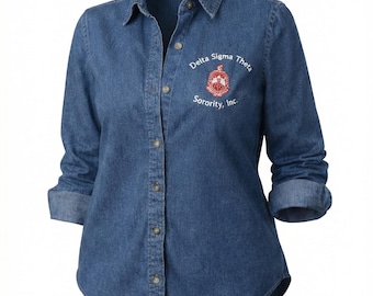 Delta Sigma Theta Embroidered Denim Shirt, Sorority Button Down Top