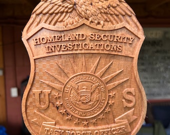 Homeland Security Badge Wood Plaque - 3D Carved Cherry Shield - Law Enforcement Wall Art