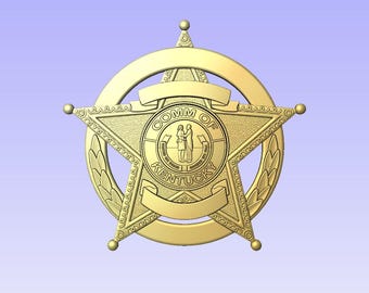 Kentucky Circle 5 point star badge - 3d file CNC model - Police- Digital file download - not a physical item