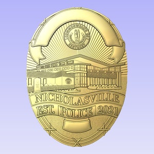 3d file CNC model - Nicholasville Kentucky Police Badge- Digital file download - not a physical item