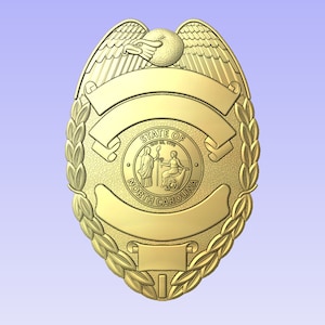 3d file CNC model - Police - Fire Badge Type 32 with  North Carolina Seal  Digital file download - not a physical item