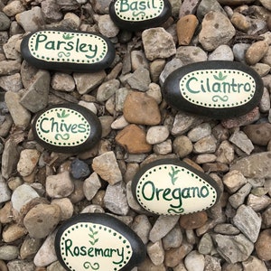 Hand Painted Stone Garden Plant Markers Vegetables and Herbs