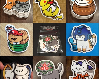 Cat Stickers inspired by Neko Atsume - Video Games - Metroid, Metal Gear Solid, Zelda, Pokemon, Splatoon, Megaman, Mario Bros, Portal