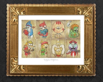 Regular Fighters 16"x12" art print by Jango Snow - videogame retro gaming geek art painting