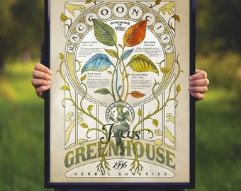 Jill's Greenhouse art print - 18"x24" / 12"x16" - art nouveau videogame retro gaming geek art painting