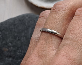 Hammered Silver band ring - Sterling silver stacking ring