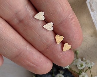 Tiny HEART studs, either silver or gold heart stud earrings