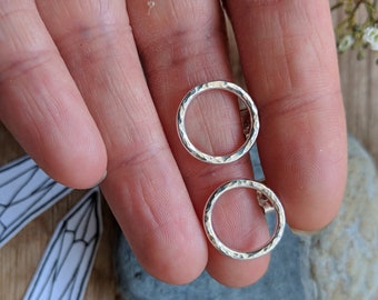 Hammered Silver HOOP studs