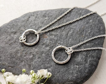 Small Silver Circle Hoop Pendant, Sterling silver necklace 2-in-1 necklace