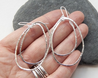 Large Silver Organic Hoops