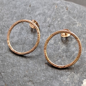 Gold Hoop Stud Earringss | Contemporary Gold Shimmery Circle studs | Gold filled, 9ct or 18ct yellow gold