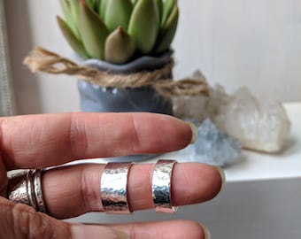 Silver WIDE HAMMERED band ring