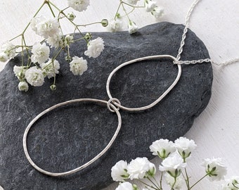 NEW Long Silver Hoop necklace - 2-in-1 necklace