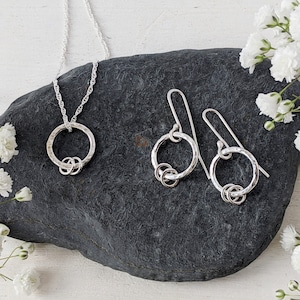 GIFT SET: Silver Hoop Necklace and Earring - Small Silver Circle Hoop Pendant with matching earrings - 2-in-1 necklace