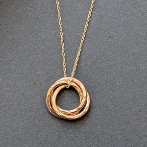 Gold TRIPLE Hoop Necklace | 3 Russian Ring Hoop Necklace |Interlinking Gold hoop Necklace | 14ct yellow gold filled ZHN13
