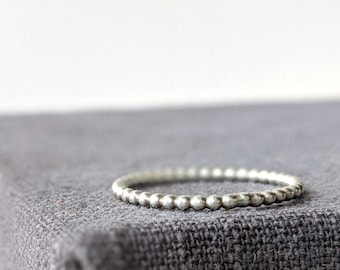 Silver BEADED ring. Plain Silver ring, beaded  ring, handmade silver band ring, handcrafted hammered ring