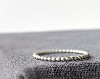 Silver BEADED ring. Plain Silver ring, beaded  ring, handmade silver band ring, handcrafted hammered ring