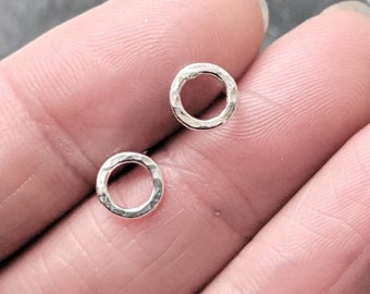 Silver Hammered Tiny Hoop Studs