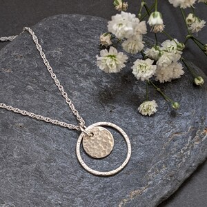 Silver &quot;Moon & Halo&quot; necklace *NEW* | Hammered Sterling Silver Circle Necklace