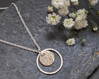 Silver "Moon & Halo" necklace *NEW* | Hammered Sterling Silver Circle Necklace