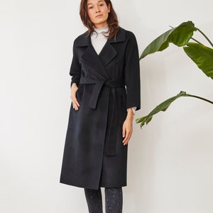 Wool coat | Belted Coat | Black coat | Merino Soft Wool | matching belt | Handmade | Warm coat
