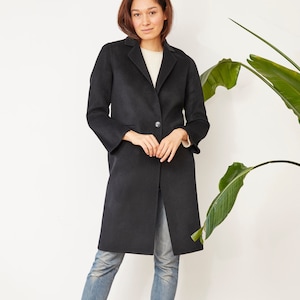 Wool Coat | Black coat | Merino Soft Wool | One button coat | Fitted coat | Mid length coat | Handmade