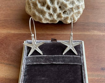 Starfish Hook Earrings, 925 Sterling Silver, Starfish Jewelry