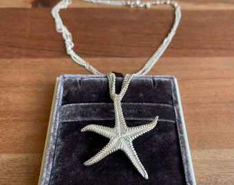 Sterling Silver Starfish Pendant Necklace Long Chain, Silver 925, Sea Jewelry