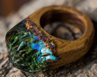 Nature Resin Ring for Women, Wood Resin Ring with Forest Landscape, Unique Ring Gift For Her Ukraine Shop