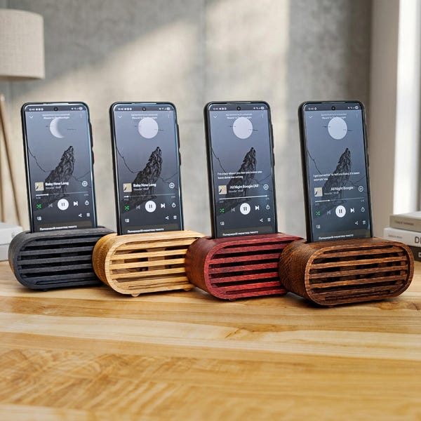 Wooden Phone Speaker – Passive Amplifier Stand, Personalized Gift for Husband