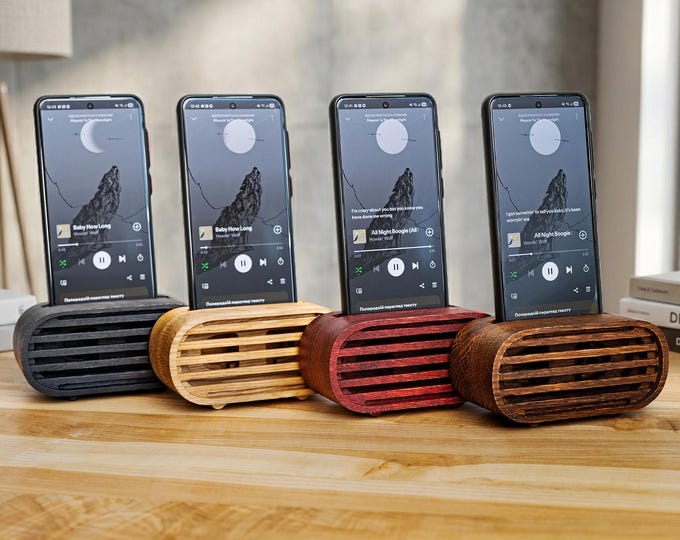 Wooden Phone Speaker – Passive Amplifier, Personalized 5th Wedding Anniversary Gift