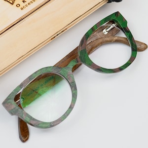 Camouflage Wood Eyewear, Wooden Glasses Frame, Blue Light Blocking Computer Glasses, Prescription Eyewear