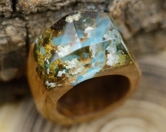 Wooden Resin Ring Wood And Resin Ring Landscape Ring Secret Wood Ring Wood Rings For Women Christmas Gift