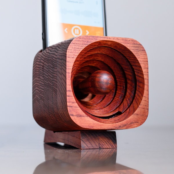 Enceinte pour téléphone en bois avec support pour iPhone - Accessoires de rangement pour téléphone sur bureau - Cadeau pour mari