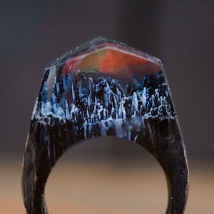 Aurora Borealis Wood Resin Ring Custom Ring Gift for Wife