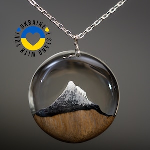 Wood Resin Necklace Winter Matterhorn Mountain Wood Resin Jewelry Landscape Pendant Christmas Gift for Wife