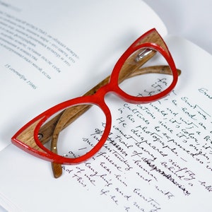 Red Wooden Glasses, Computer Glasses, Wood Eyewear, Reading Glasses For Women, Cat Eye Glasses