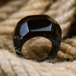 Obsidian Black Wooden Resin Ring Unisex Natural Wood And Resin Ring Wood Rings Women Anniversary Unisex Gift Ukraine Shop