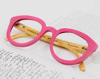 Wooden Glasses Frame for Women, Pink Wood Frame Reading Glasses, Glamour Sunglasses, Round Eyewear Computer Glasses