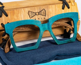 Teal Wooden Glasses, Blue Light Blocking Computer Glasses, Reading Prescription Glasses